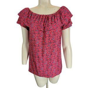 NWT Maurices Sleeveless Top Off shoulder Red Blue Floral Ruffle Neck Size Medium